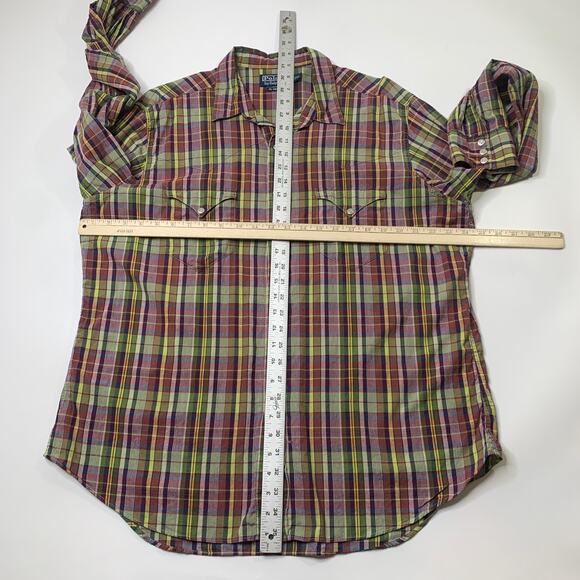 Polo Ralph Lauren Shirt Mens Extra Large Western Plaid Pearl Snap Buttons Pocket - Picture 6 of 9